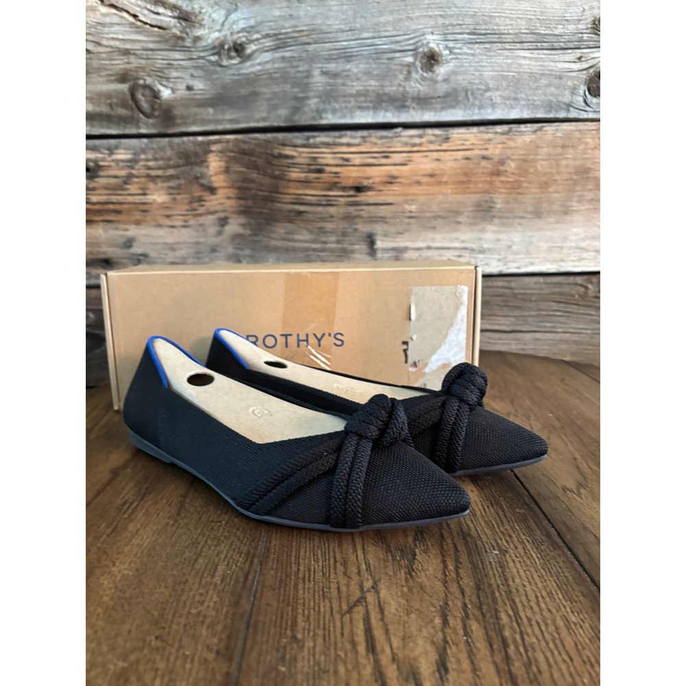 Rothys The Knot Point II Black Pointed Toe Knotted Flats‎ Shoes 185-002 Womens 9